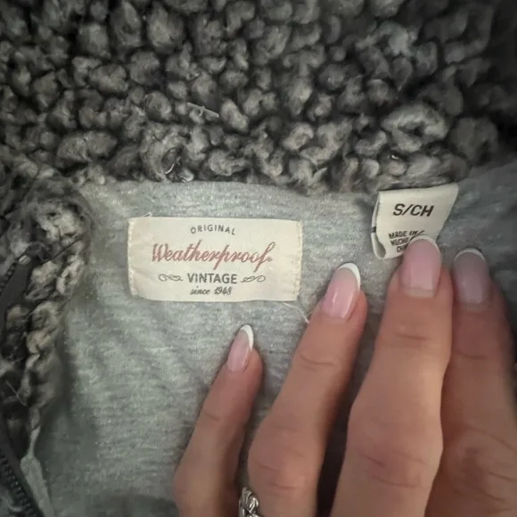 Original Weatherproof Vintage Gray Teddy Fleece Sherpa Jacket 1/4 Zip Small - Picture 3 of 8